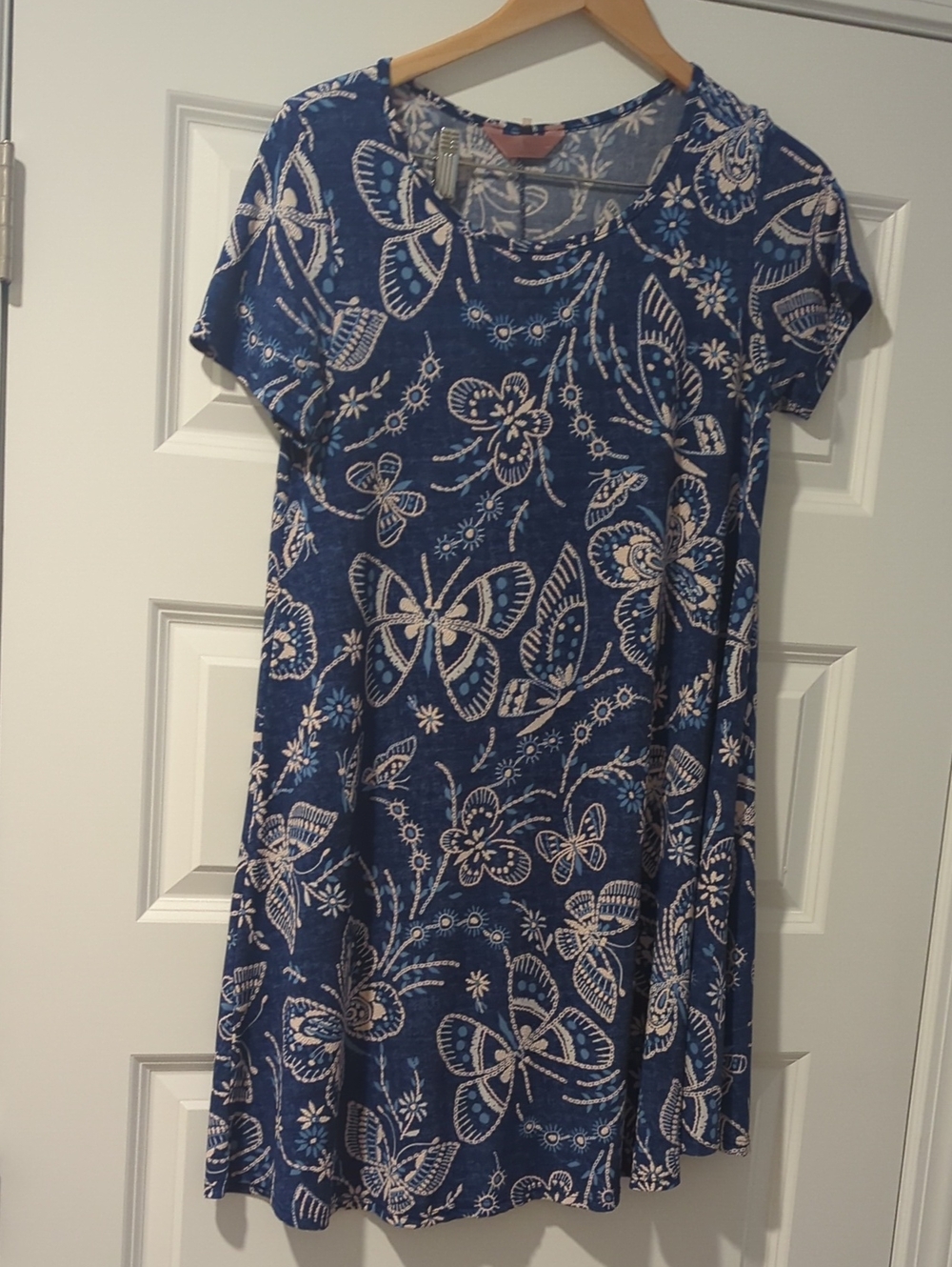 S/S Blue Floral Butterfly Short-Sleeve Women's Dress P2P 22 L35